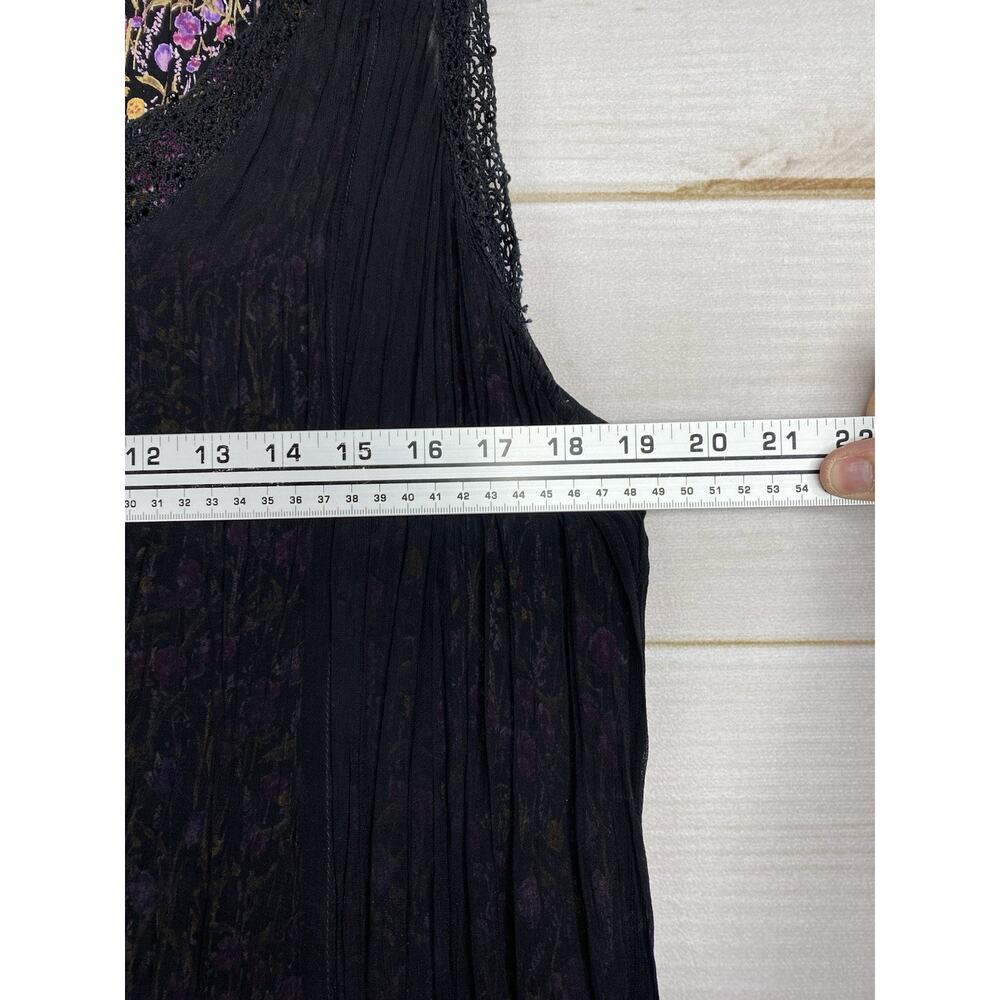 Lola P Floral Maxi Dress L Black Lined Layered Crinkled Sleeveless Whimsygoth - Picture 3 of 10